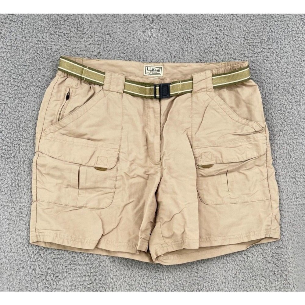 LL Bean Hiking Shorts Women’s Large Belted Cargo Nylon Outdoor Excellent